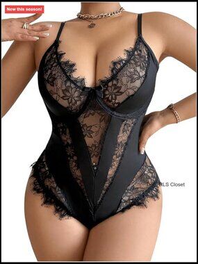 Plus Size Lace Sheer Teddy Bodysuit Lingerie Cami One Piece Nightwear